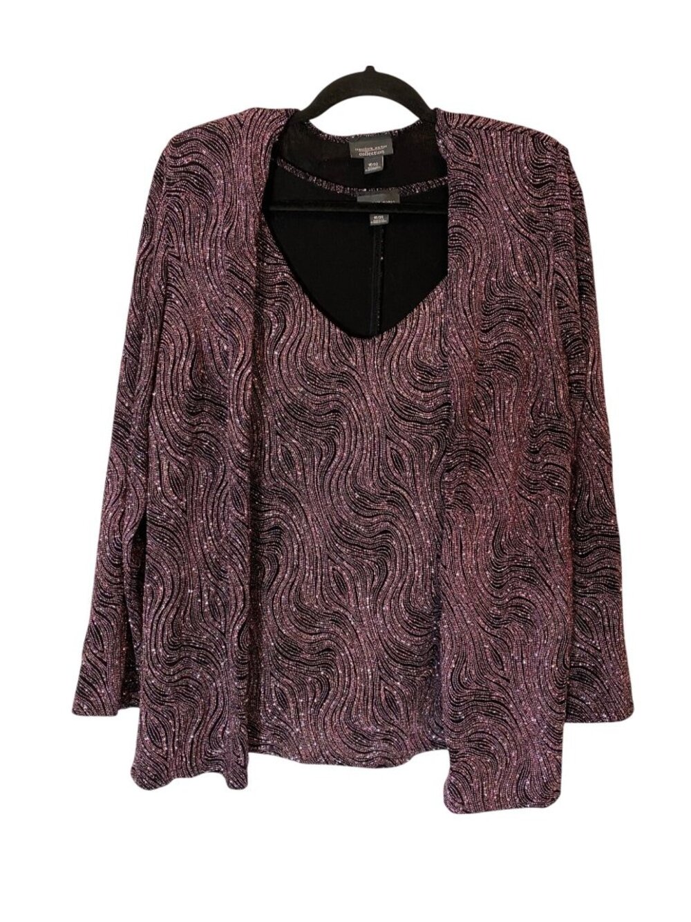 Dressbarn Evening Open Front Blazer & Sleeveless Tank Top Purple/Black Sparkly